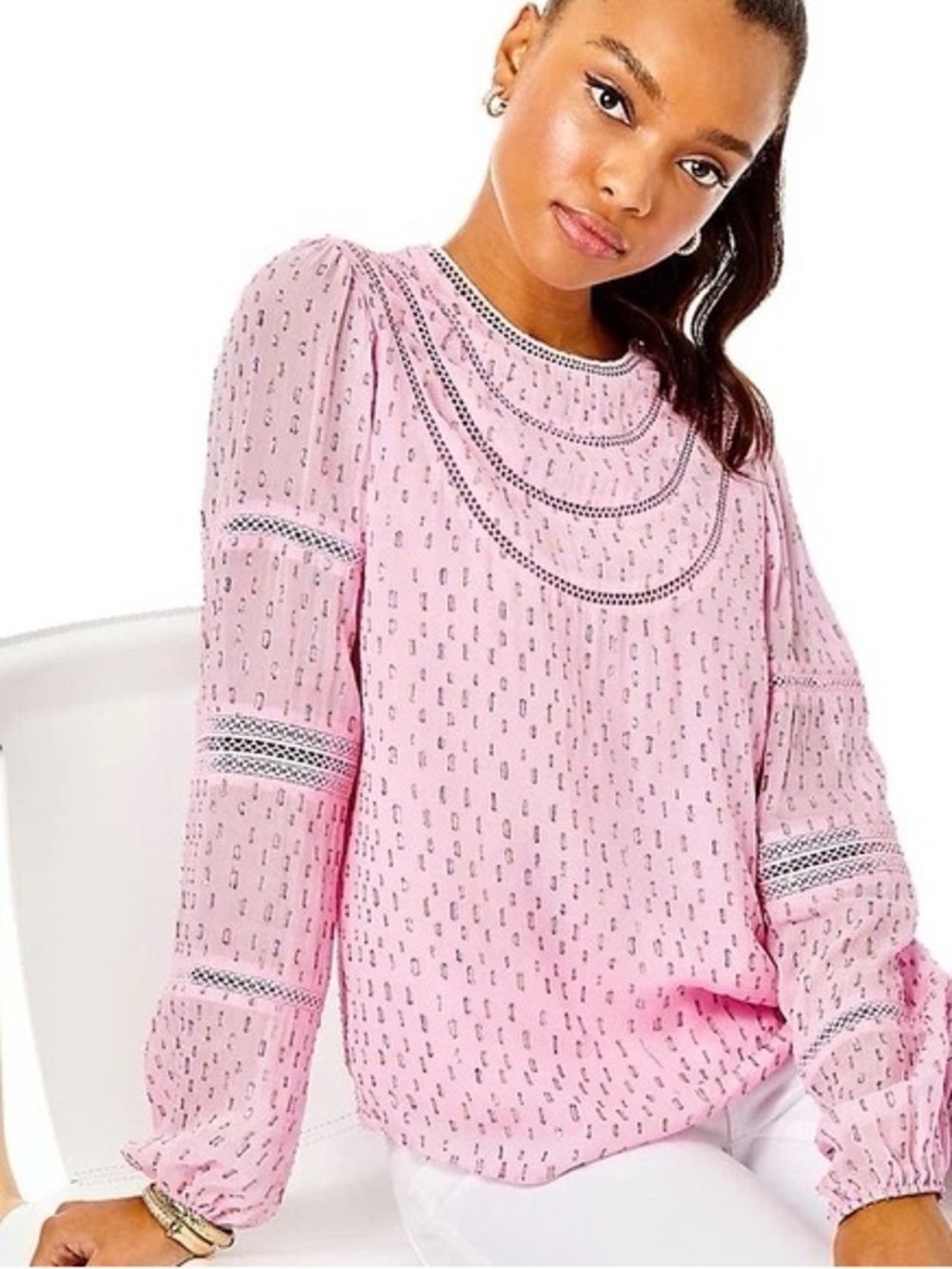 Lilly Pulitzer Briley Metallic Top Calla Lilly Pink xs